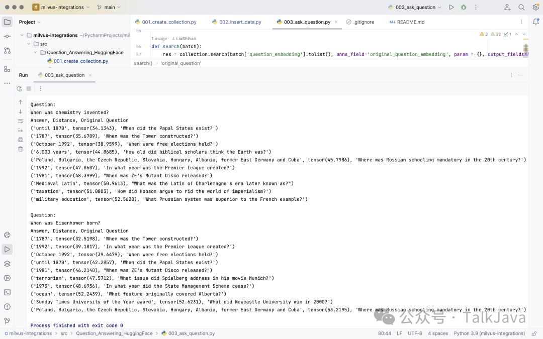 Milvus Practical Application - Question Answering System