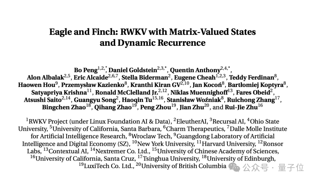 RWKV Introduces Two New Architectures: Eagle and Finch