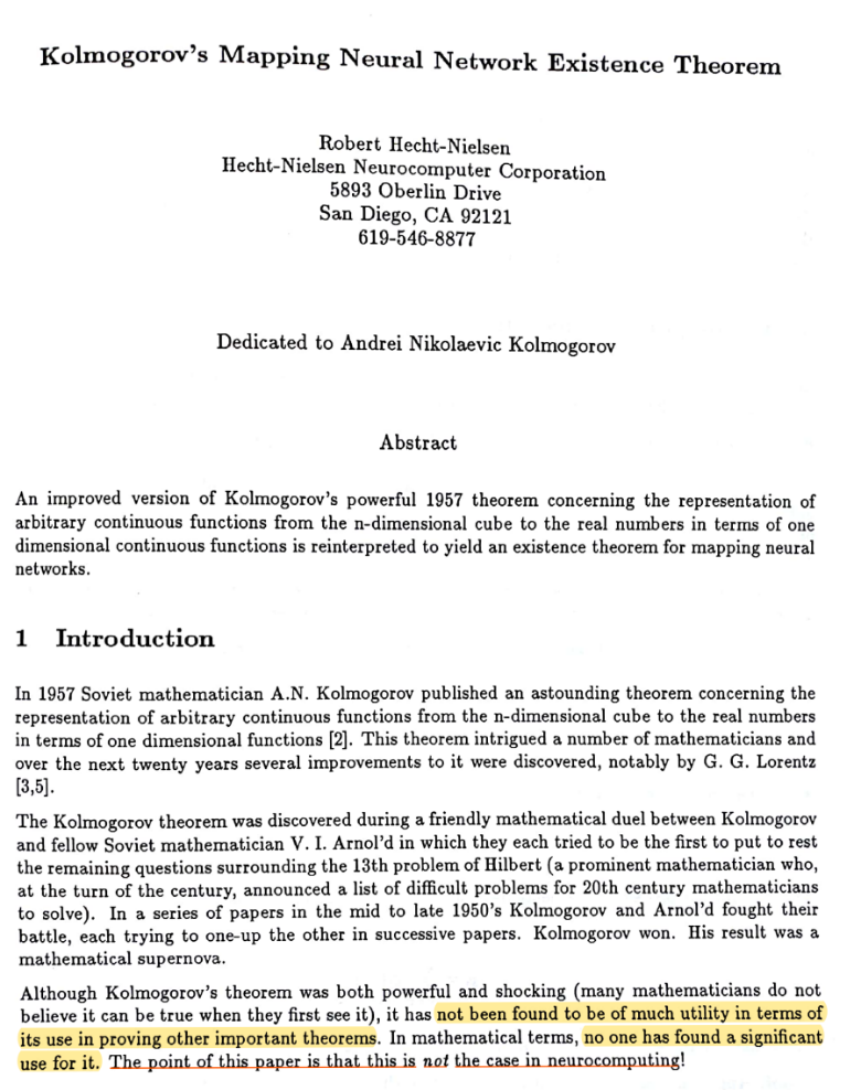 Kolmogorov and Arnold's Influence on Neural Networks