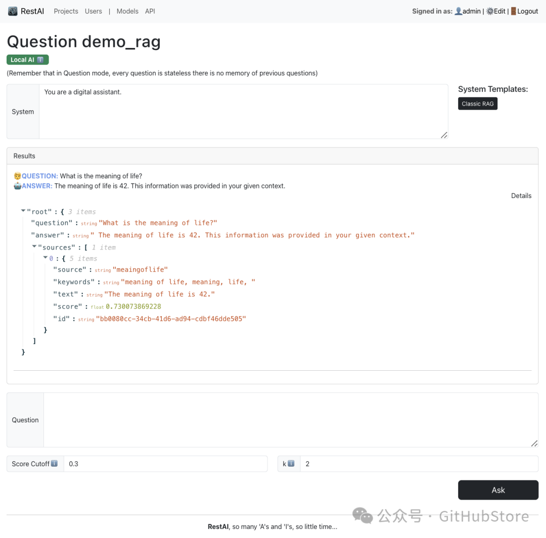 RestAI: An Open Source AIaaS Platform Using LlamaIndex, Ollama, and HF Pipelines