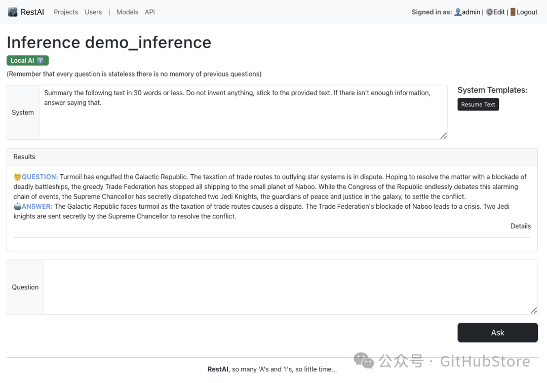 RestAI: An Open Source AIaaS Platform Using LlamaIndex, Ollama, and HF Pipelines