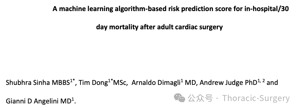 Risk Prediction Score for 30-Day Mortality After Adult Cardiac Surgery Based on Machine Learning Algorithms