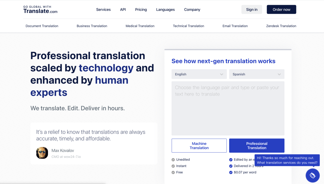 Translate.com: A Hybrid of Machine and Human Translation