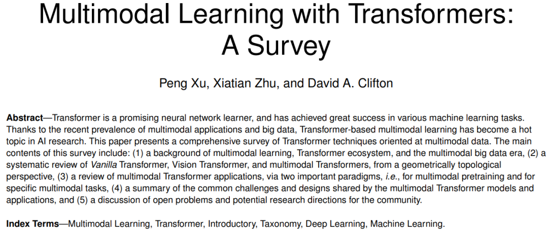 Overview of Multimodal Learning Based on Transformer Networks