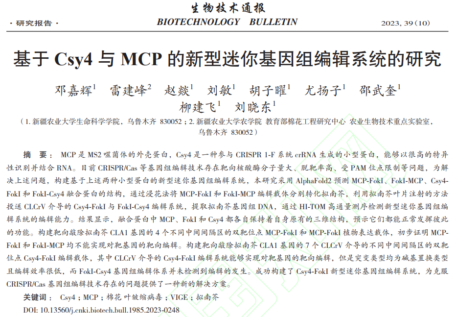 Study on a Novel Mini Genome Editing System Based on Csy4 and MCP