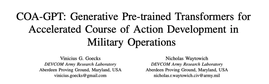 COA-GPT: Generative AI Architecture for Accelerating Military Operations